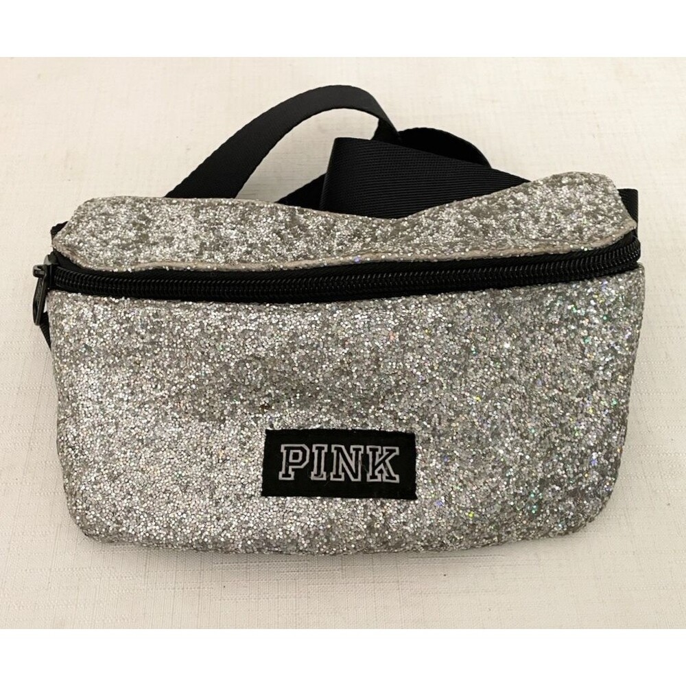 Victoria's Secret PINK Waist Bag Fanny Pack Adjustable Silver Glitter Swift